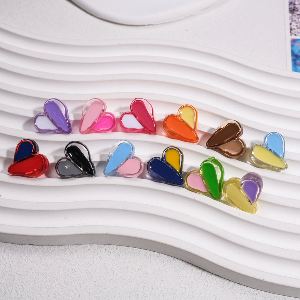 Clear Two-Tone Heart Acrylic Beads 18mm Glossy Enamel Finish 20pcs 2
