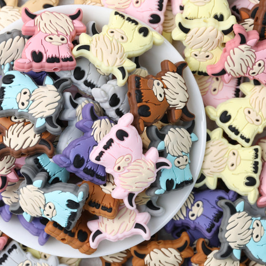 Highland Cow Silicone Focal Beads Colorful 20pcs