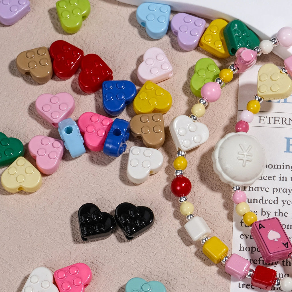 Painted Heart Acrylic Beads 12mm Glossy Raised Dot Detail 50pcs