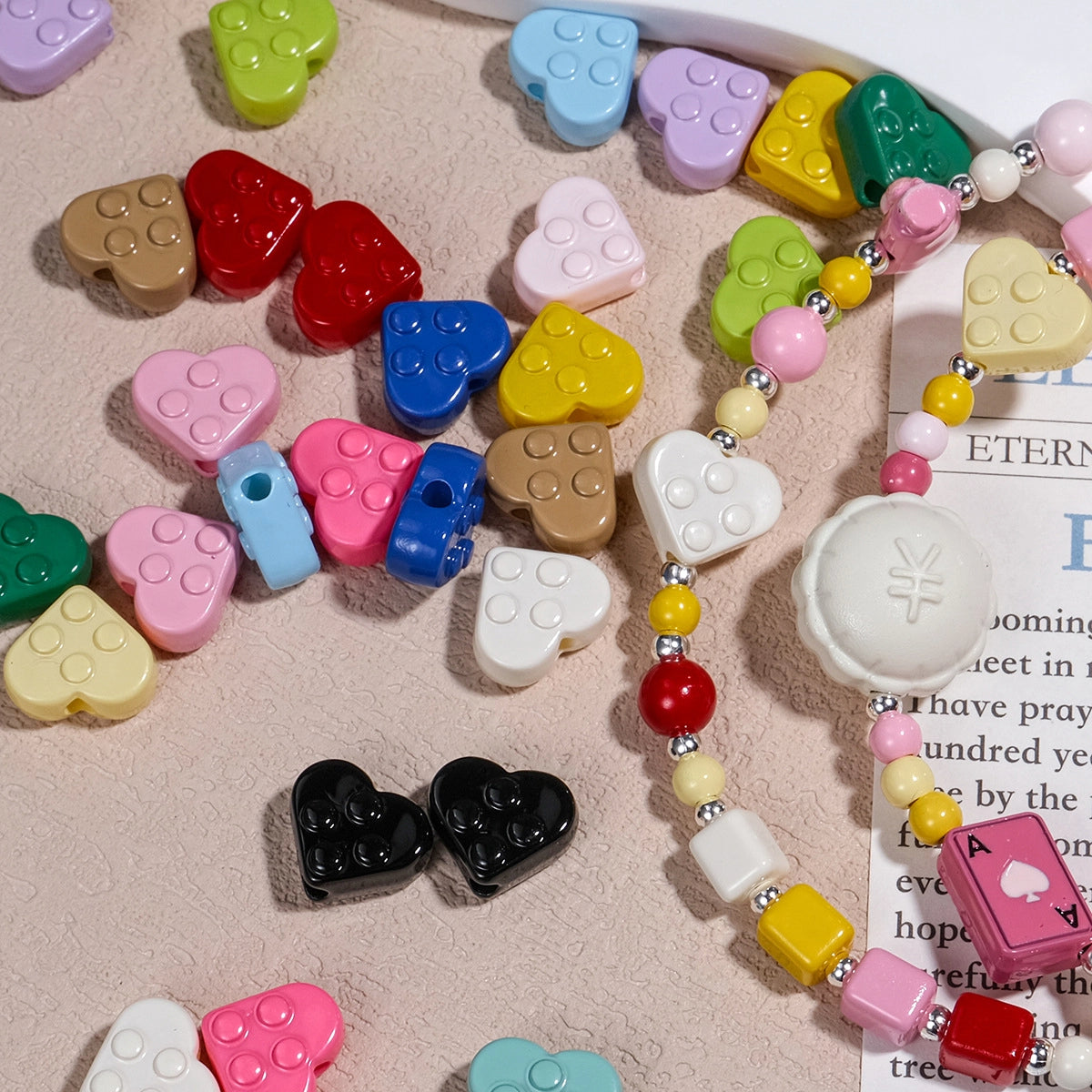 Painted Heart Acrylic Beads 12mm Glossy Raised Dot Detail 50pcs