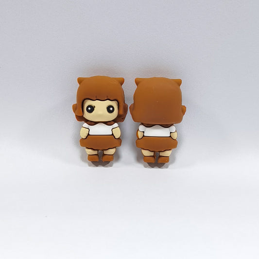 Silicone 3D Focal Beads Doll Brown Hair Front View 20pcs