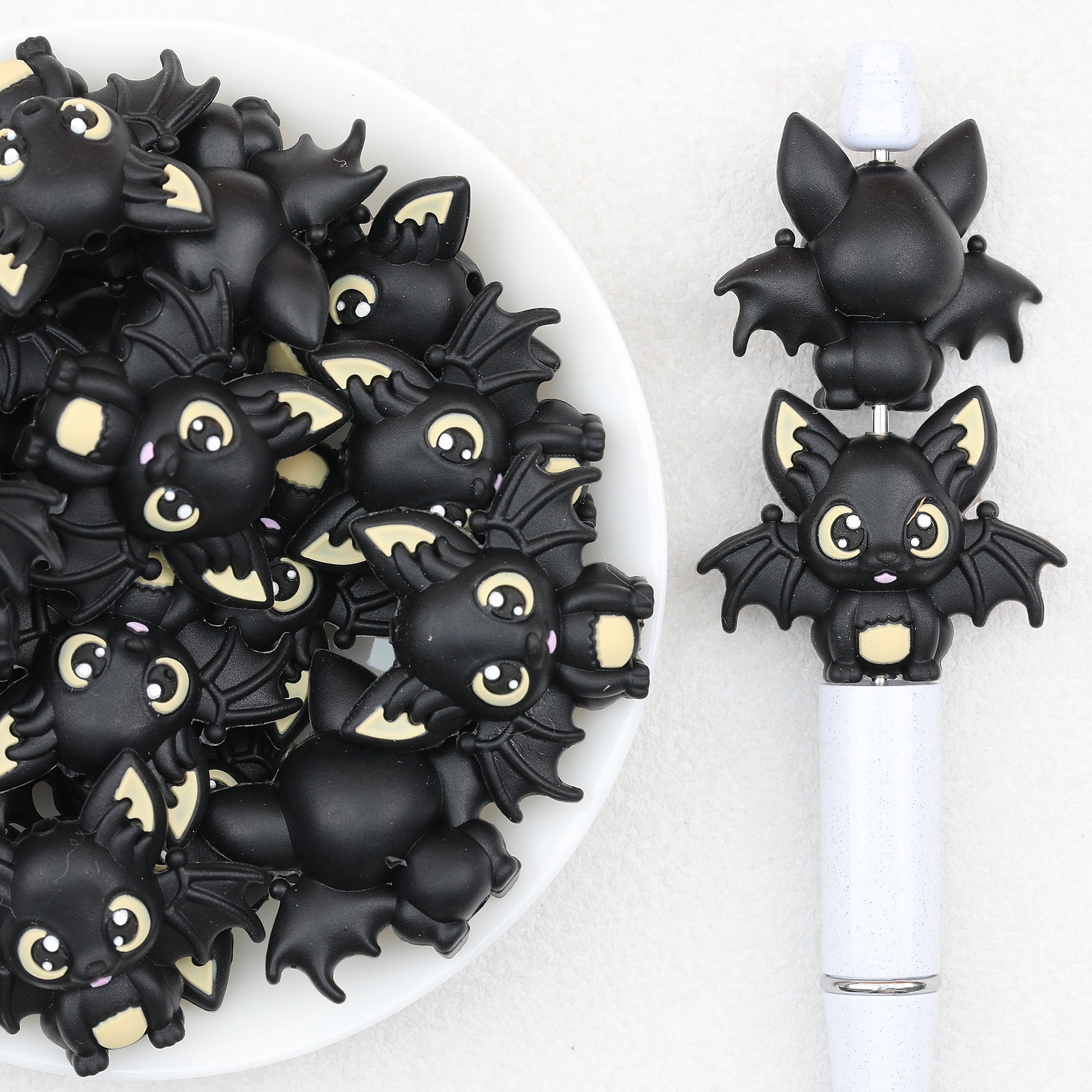 3D Halloween Black Bat Silicone Focal Beads 20pcs