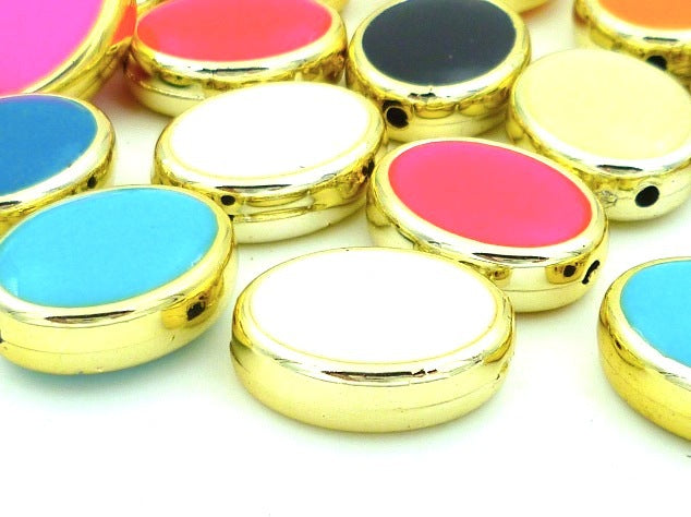 Double-Sided Elliptical Acrylic Beads 20mm Enamel Gold Rim 50pcs 15