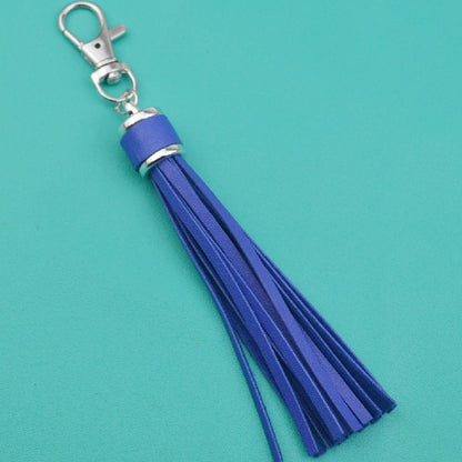 PU Leather Tassel Keychain 9cm Strips Silver Lobster Clasp 21