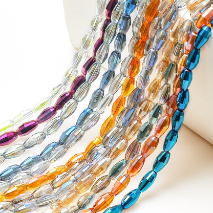 Faceted Oval Glass Beads 6mm 10mm Iridescent Plating Mixed Colors 60pcs