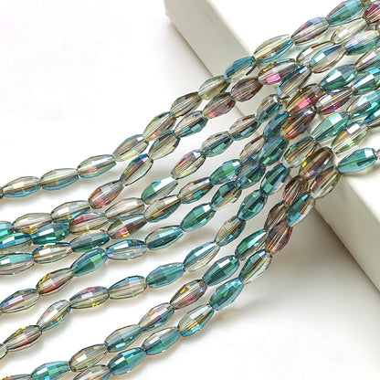 Faceted Oval Glass Beads 6mm 10mm Iridescent Plating Mixed Colors 60pcs 14