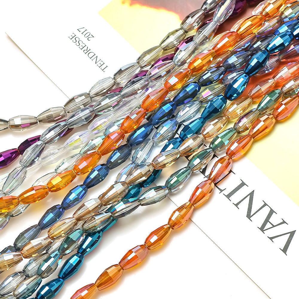 Faceted Oval Glass Beads 6mm 10mm Iridescent Plating Mixed Colors 60pcs 4