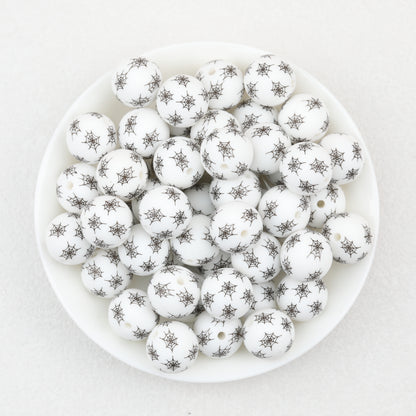 15mm Halloween Spider Web Printed Silicone Beads White Black 50pcs 4