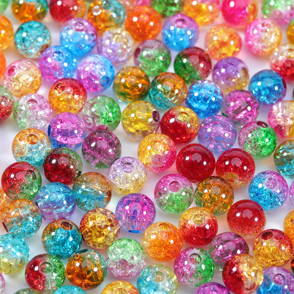 Gradient Round Acrylic Beads 8-10-12mm Dual Color Crackle 100pcs