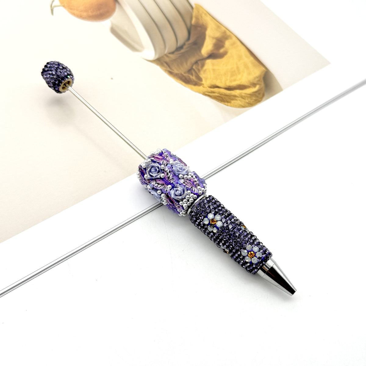 Beadable Pen with Butterfly and Rose Pearls Decorative Handle  8