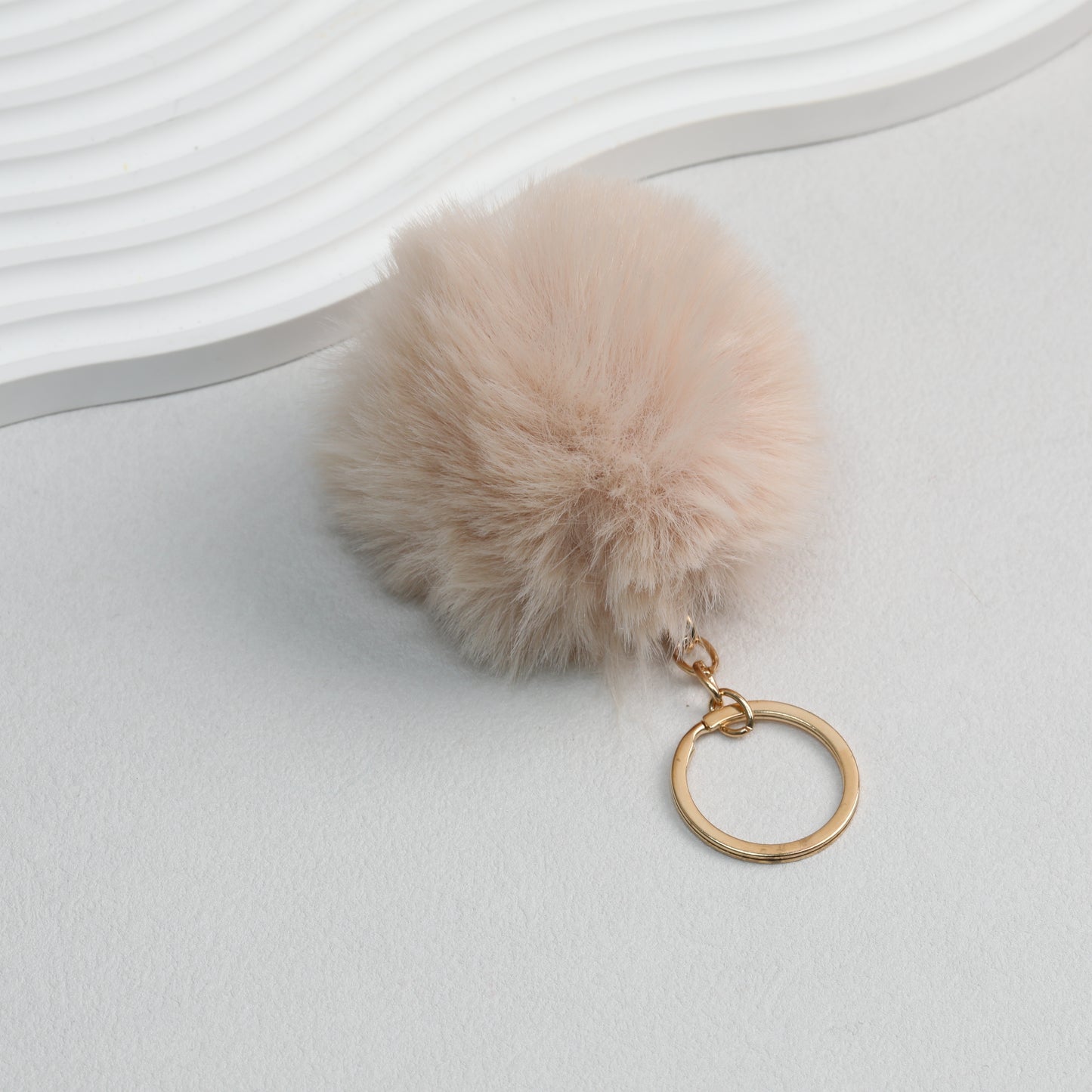 Pom Pom Keychain Plush Violet Faux Fur Ball Gold Ring 8cm
