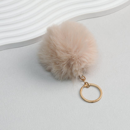 Pom Pom Keychain Plush Violet Faux Fur Ball Gold Ring 8cm