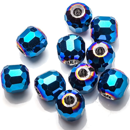 Faceted Glass Beads 14mm Large Hole Electroplated Multicolor 10pcs 10