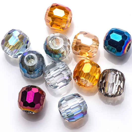Faceted Glass Beads 14mm Large Hole Electroplated Multicolor 10pcs