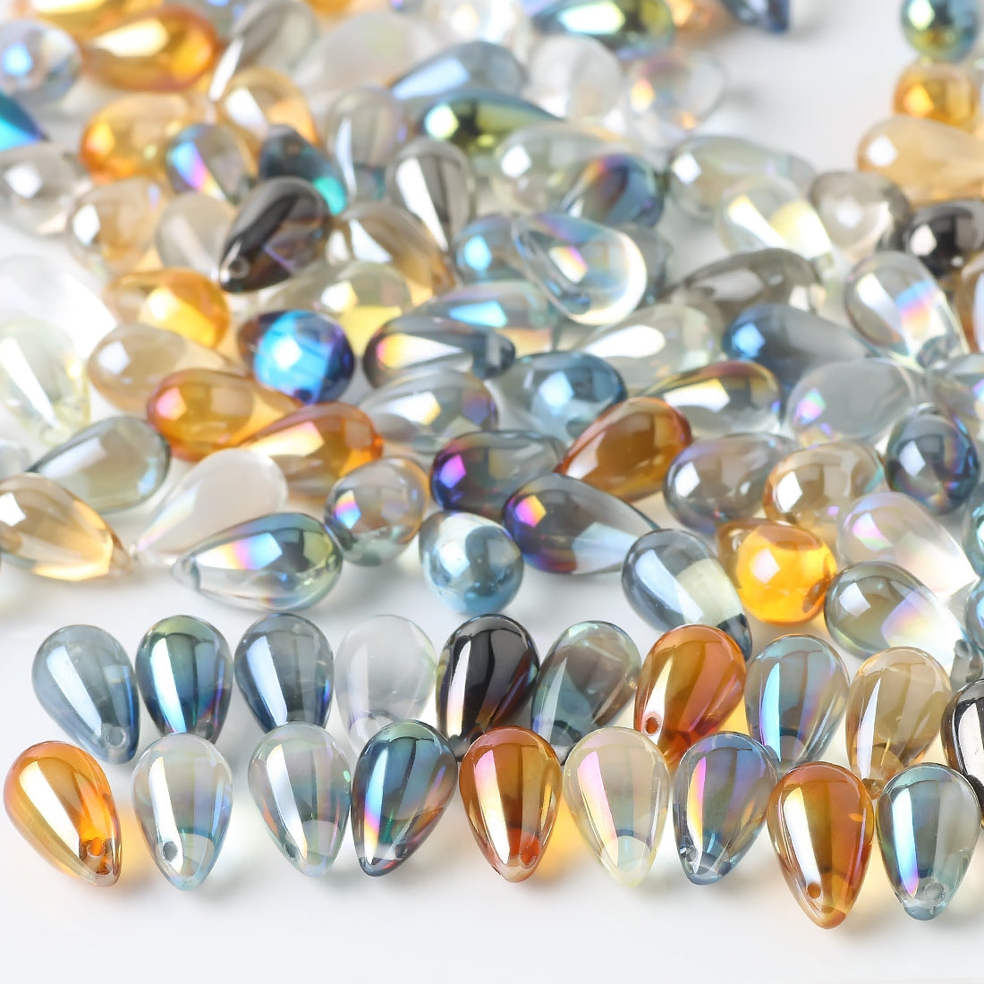 Czech Glass Beads Teardrop 15mm Clear Semi Transparent Mixed Colors 30pcs