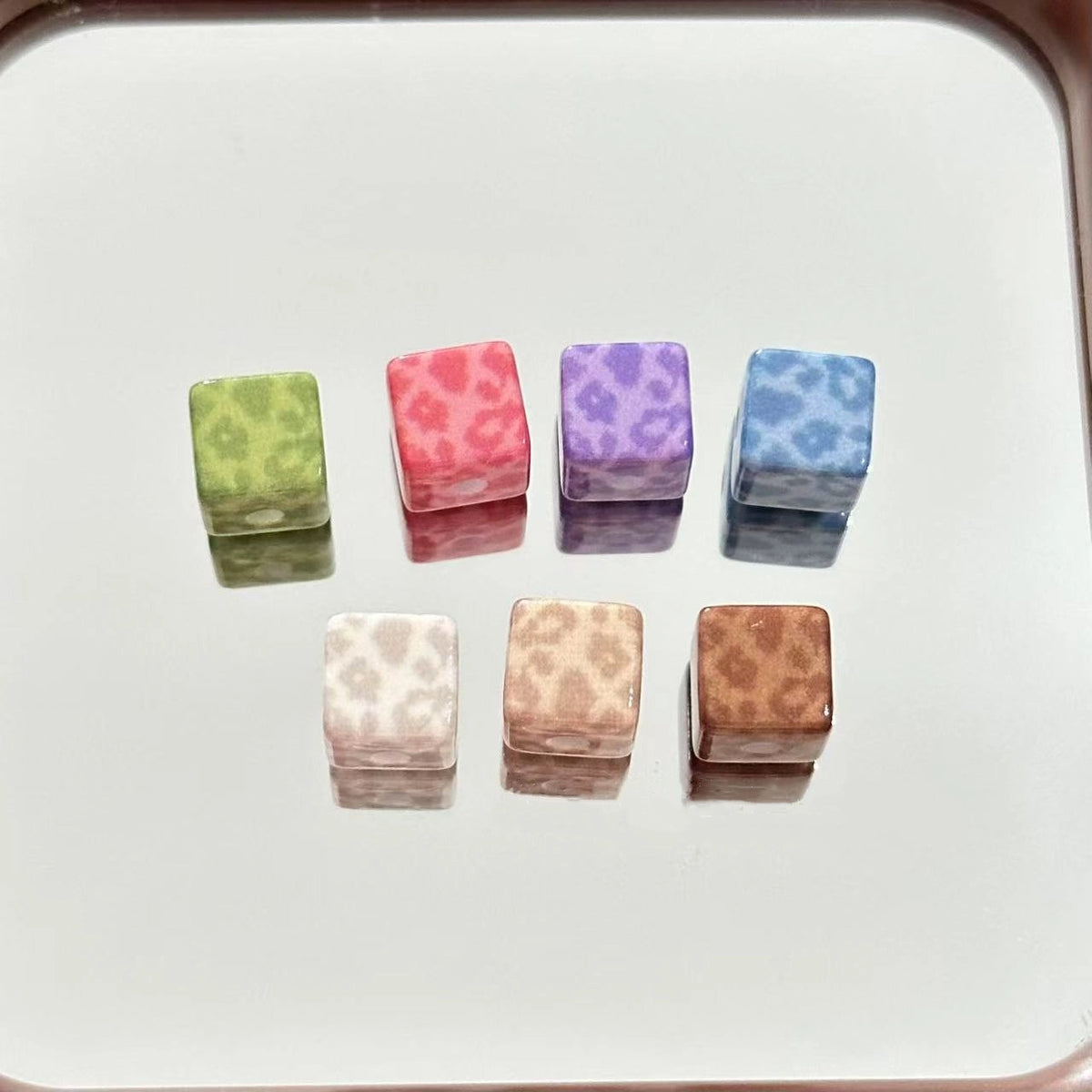 Candy Colored Leopard Print Acrylic Square Beads 10mm 20pcs