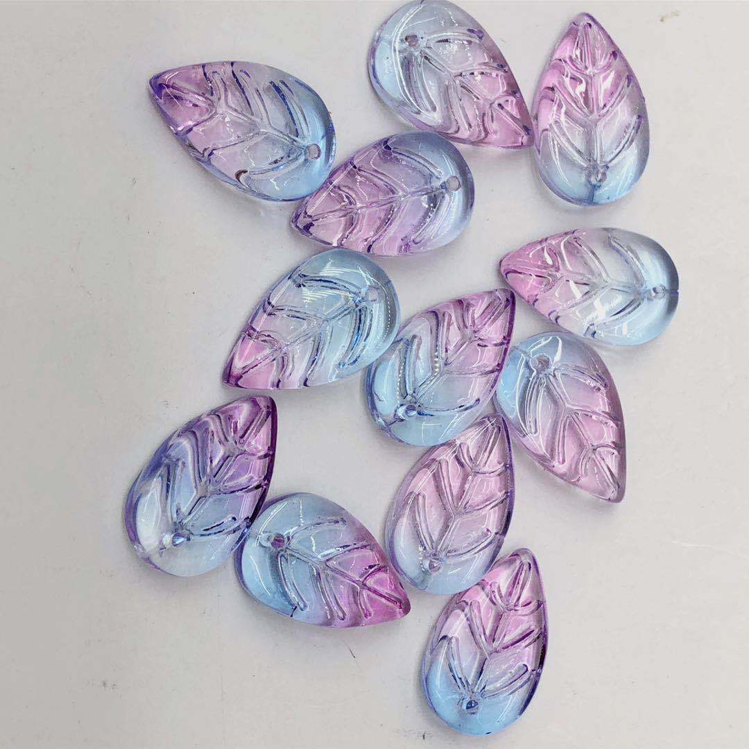 Czech Glass Beads Leaf 18mm Blue Veined Design 100pcs 8