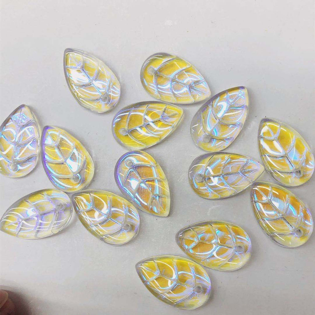 Czech Glass Beads Leaf 18mm Blue Veined Design 100pcs 5