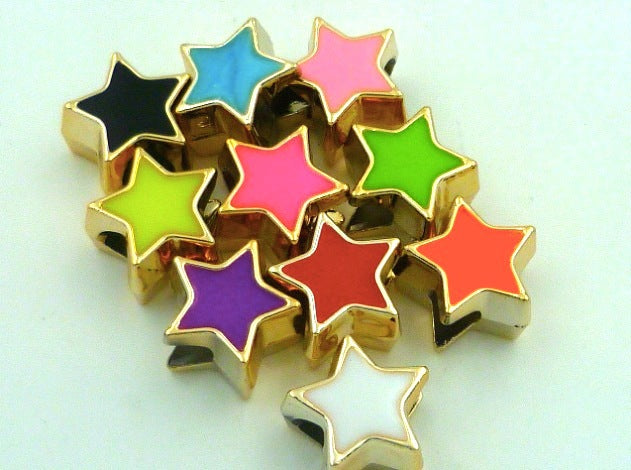 Star Enamel Acrylic Beads 13mm Large Hole Glossy Colors 50pcs