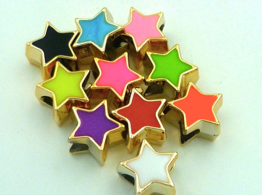 Star Enamel Acrylic Beads 13mm Large Hole Glossy Colors 50pcs