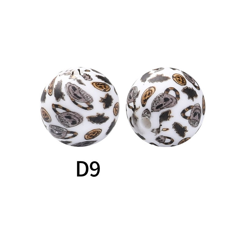 50Pcs 15mm Colored pattern printed silicone beads 11