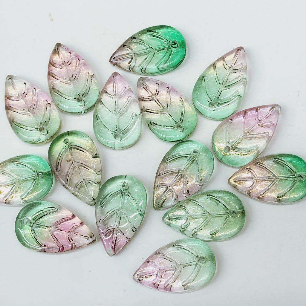 Czech Glass Beads Leaf 18mm Blue Veined Design 100pcs 3