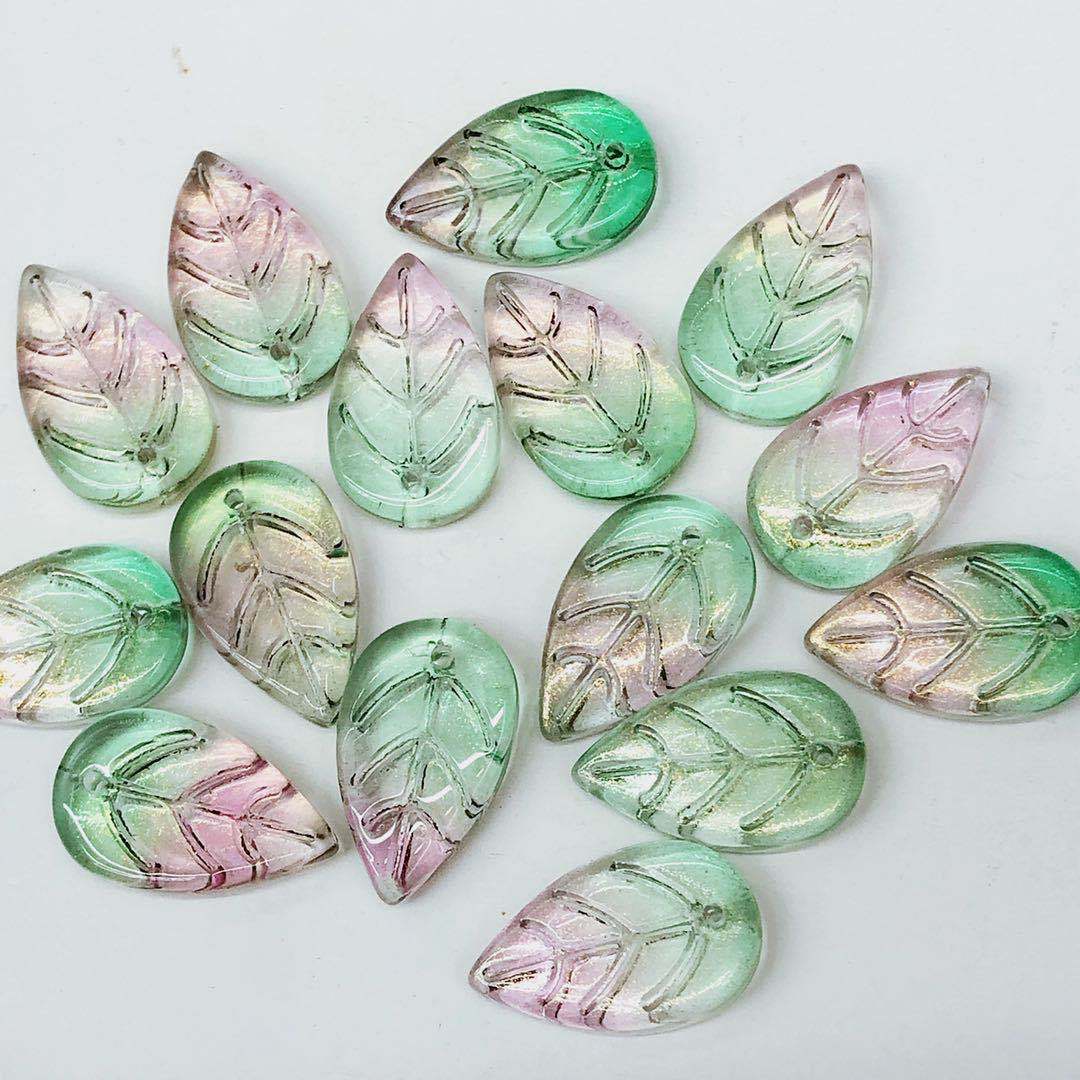 Czech Glass Beads Leaf 18mm Blue Veined Design 100pcs 3