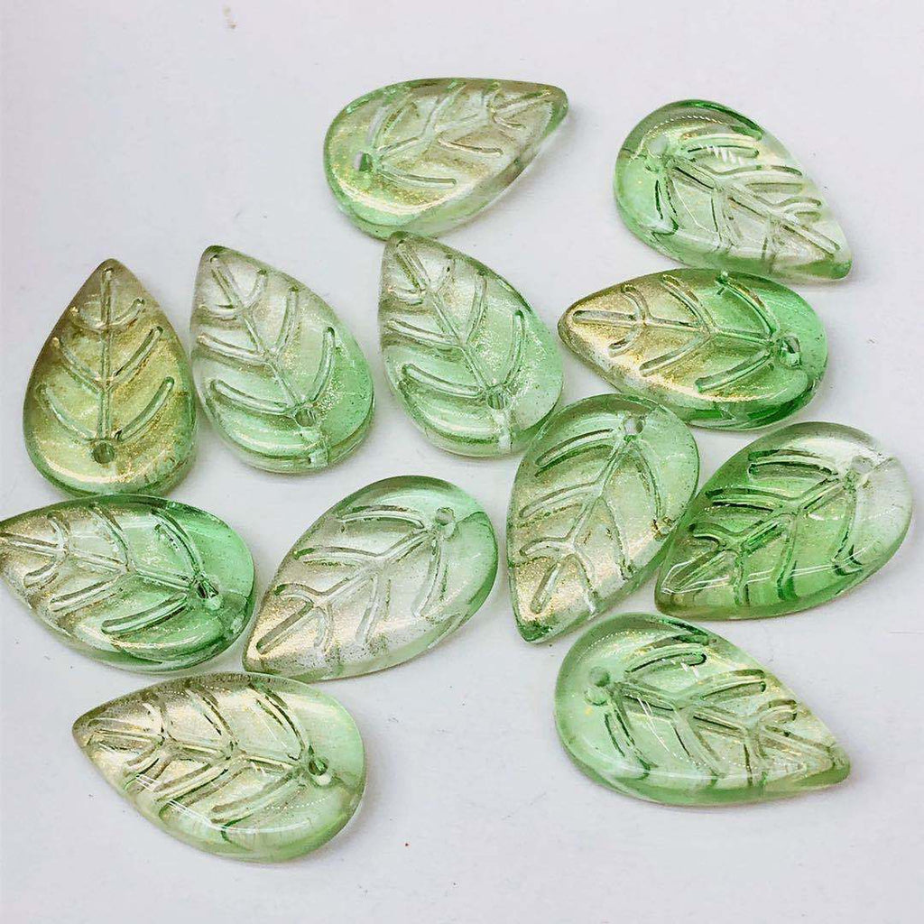 Czech Glass Beads Leaf 18mm Blue Veined Design 100pcs 4
