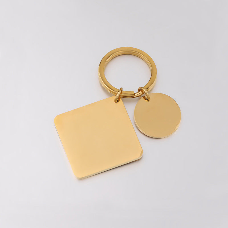 Stainless Steel Geometric Square and Round Keychain Silver Gold Rose Gold Black 4