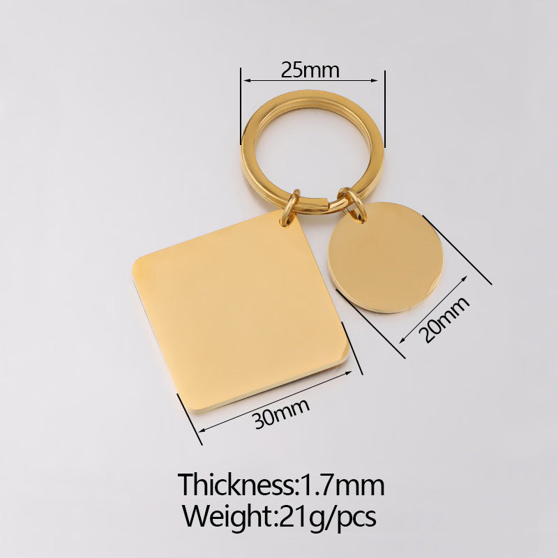 Stainless Steel Geometric Square and Round Keychain Silver Gold Rose Gold Black 5