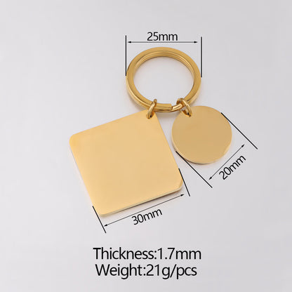 Stainless Steel Geometric Square and Round Keychain Silver Gold Rose Gold Black 5