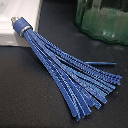 Silver PU Leather Tassel Keychain Metallic 9cm Length - 15 Royal Blue