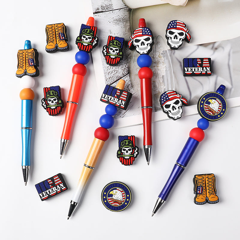 Silicone Focal Beads USA Veterans USA Skeleton Flag Front View 20Pcs 7