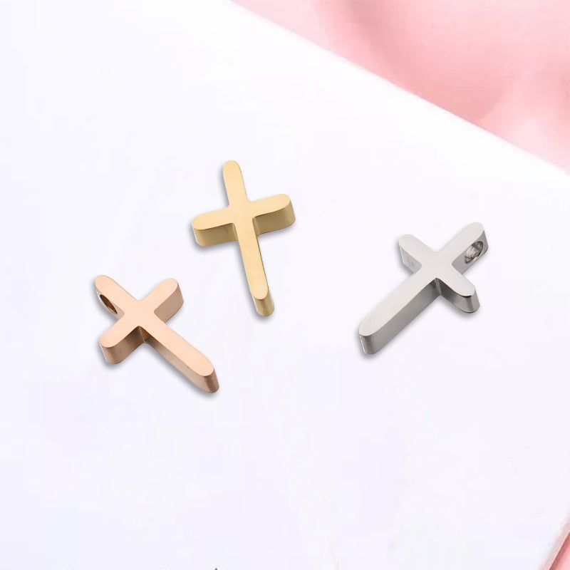 Stainless Steel Flat Cross Metal Beads 14mm Polished Mirror Surface 10pcs