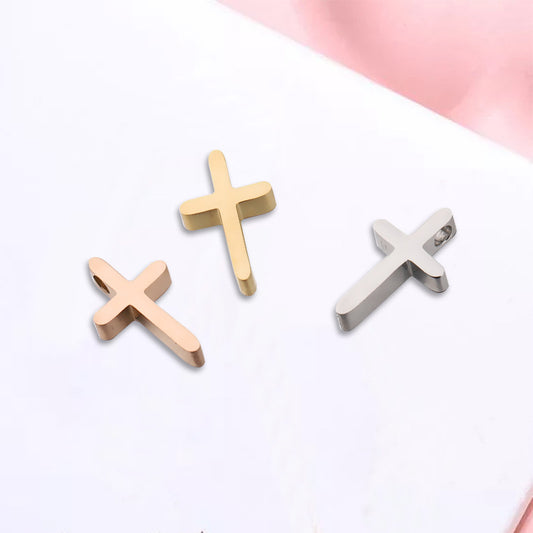Stainless Steel Flat Cross Metal Beads 14mm Polished Mirror Surface 10pcs