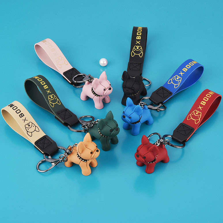 Colorful Resin Dog Keychain with Studded Collar Metal Charm