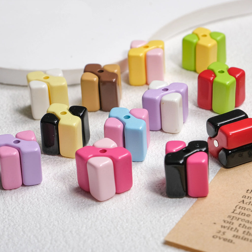 Square Acrylic Beads 14mm Building Block Part Mixed Colors 30pcs 2