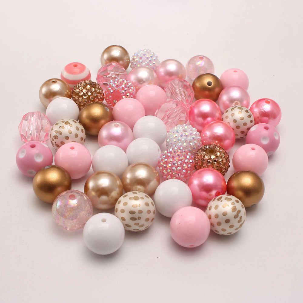 Bubblegum Beads 20mm Pink White Gold Polka Dot Chunky Mix 50pcs 2