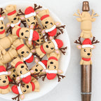 3D Christmas Reindeer Silicone Focal Beads Wholesale, Santa Hat Red Scarf Design