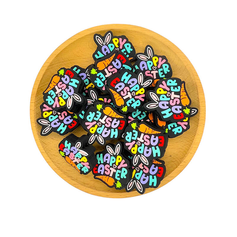 Silicone Focal Beads Happy Easter Colorful Text Carrot Rabbit Ear 2