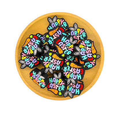 Silicone Focal Beads Happy Easter Colorful Text Carrot Rabbit Ear 2
