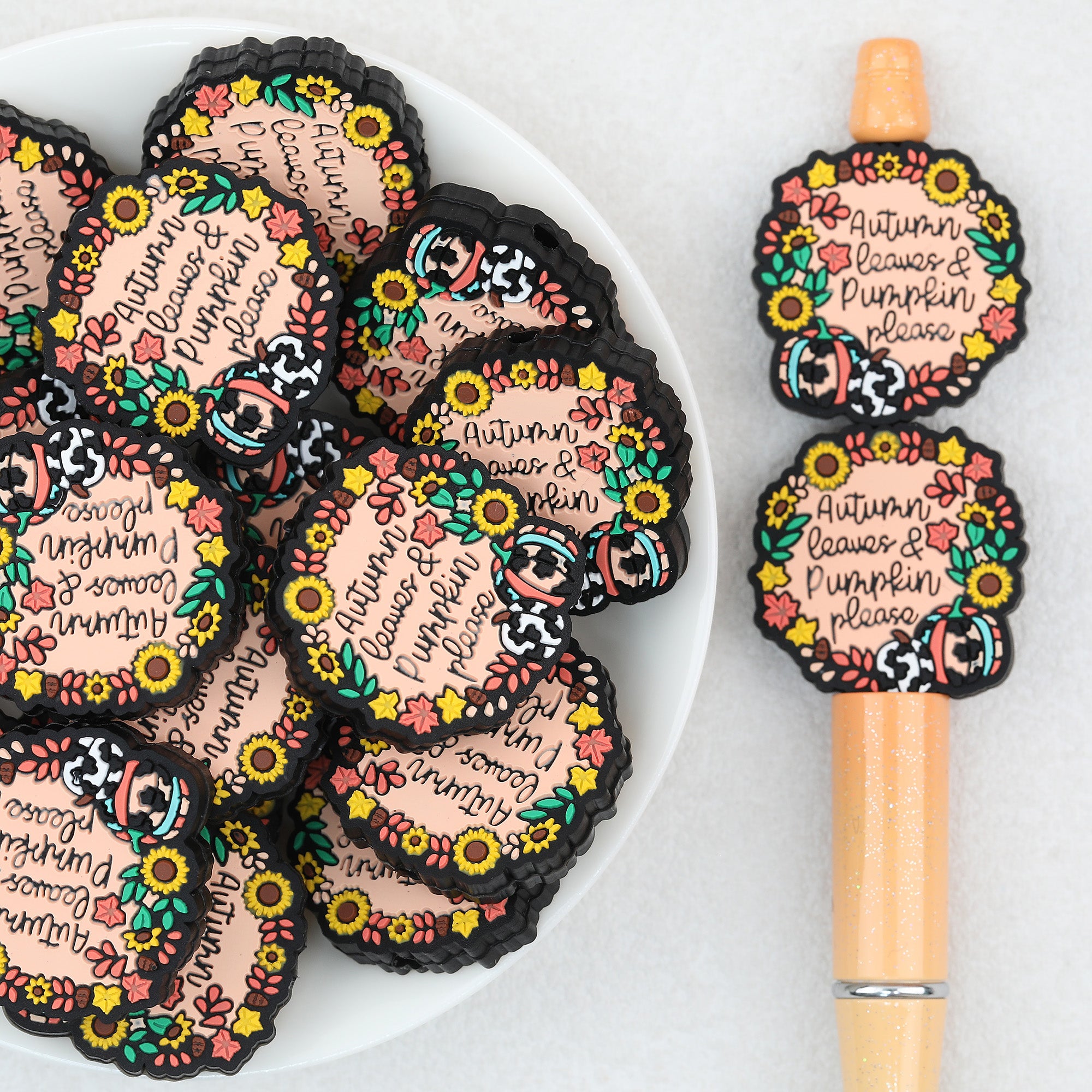 Autumn Leaves Pumpkin Please Silicone Focal Beads 20Pcs 
