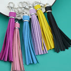 PU Leather Tassel Keychain 9cm Strips Silver Lobster Clasp