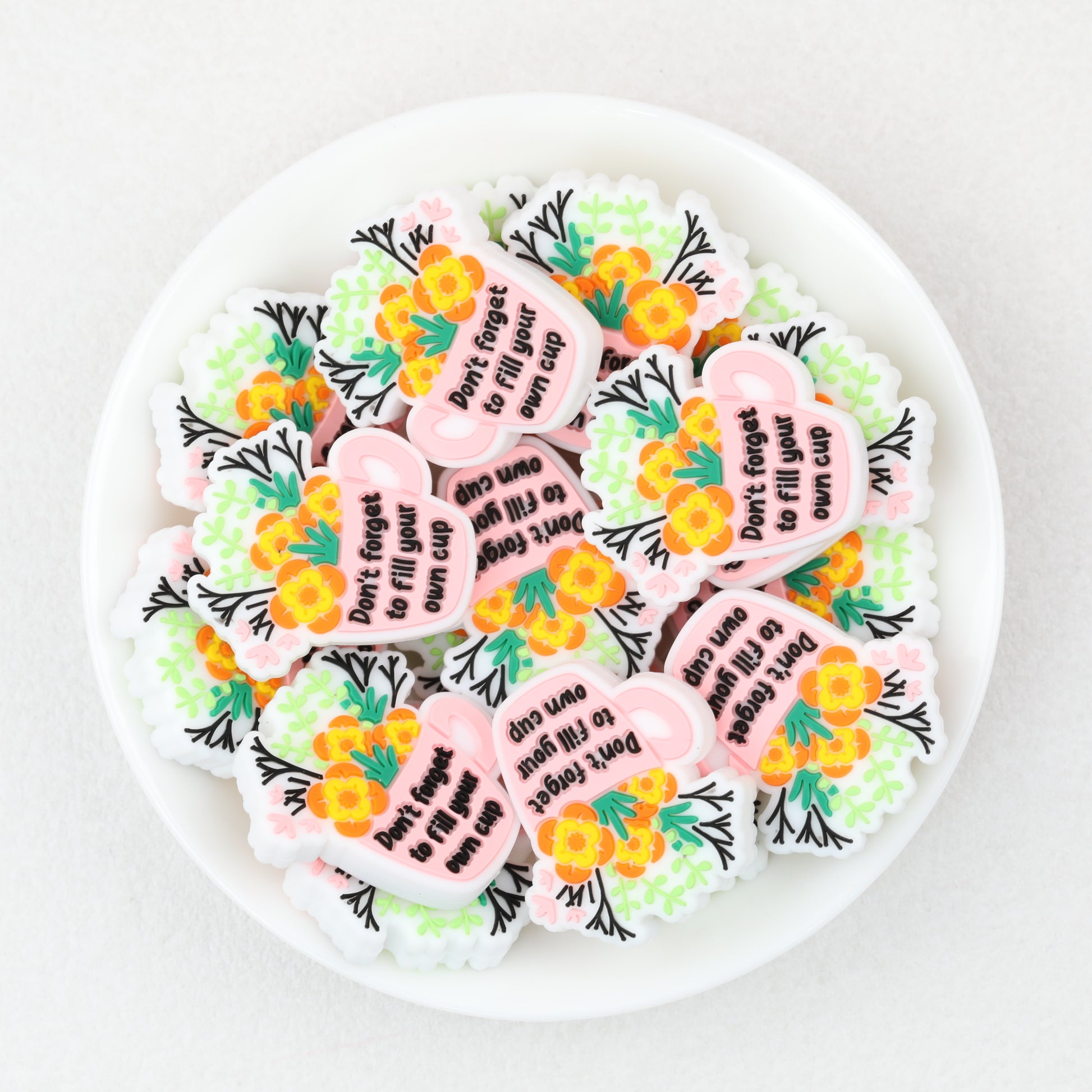 Pink Cup Flower Silicone Focal Beads 20pcs 2