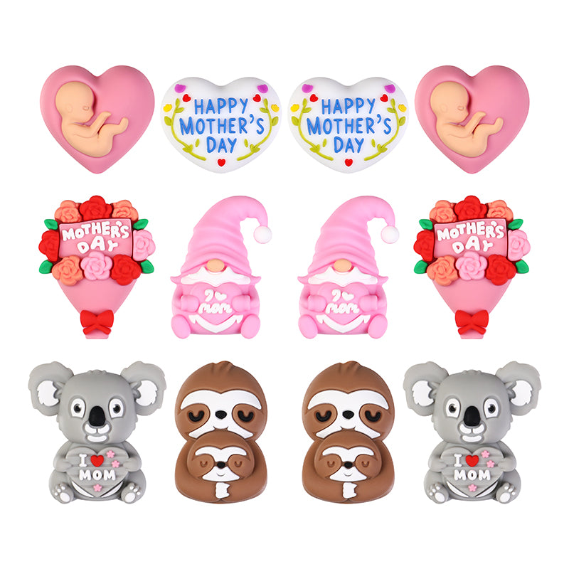 Silicone 3D Focal Beads Mother's Day Koala Bouquet Happy Mother's Day 20pcs