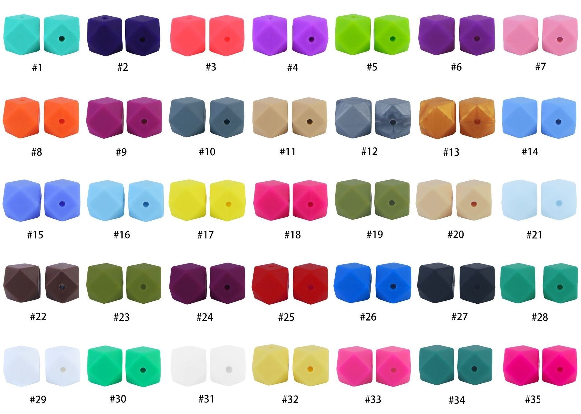 Hexagon 17mm Silicone Beads Multi Color Solid Design 50pcs 2