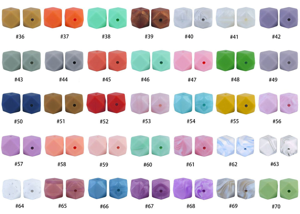 Hexagon 17mm Silicone Beads Multi Color Solid Design 50pcs 3