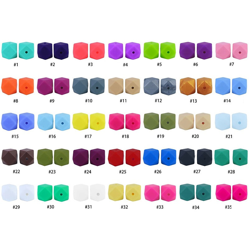 Hexagon 17mm Silicone Beads Multi Color Solid Design 50pcs