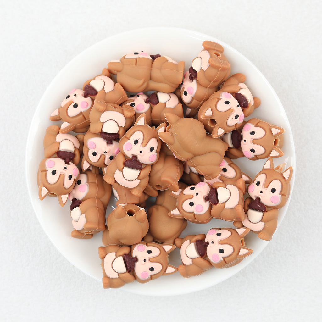  3D Blush Squirrel Silicone Focal Beads 20Pcs 2