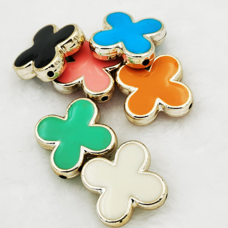 Clover Enamel CCB Plastic Acrylic Beads 30mm Glossy Gold Outline 50pcs 2
